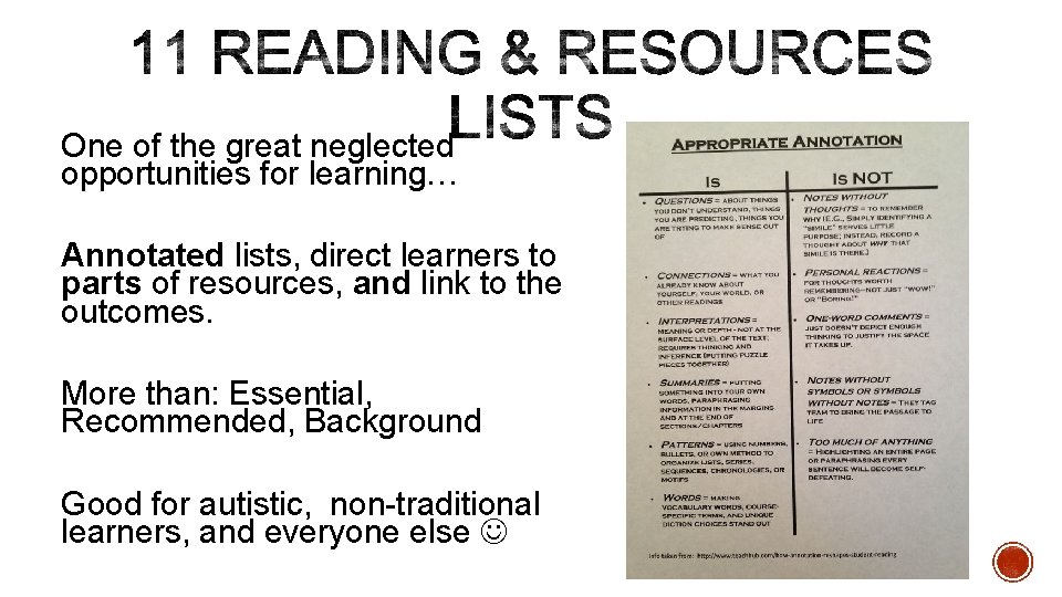 One of the great neglected opportunities for learning… Annotated lists, direct learners to parts