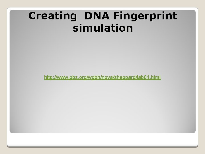 Creating DNA Fingerprint simulation http: //www. pbs. org/wgbh/nova/sheppard/lab 01. html 