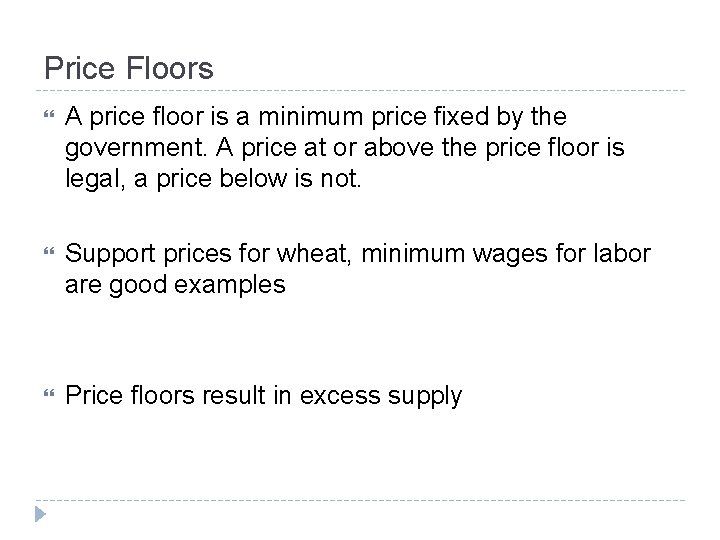 Price Floors A price floor is a minimum price fixed by the government. A