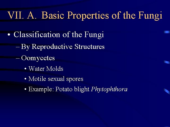 VII. A. Basic Properties of the Fungi • Classification of the Fungi – By