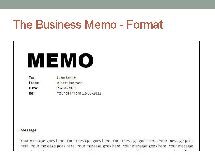 The Business Memo - Format 