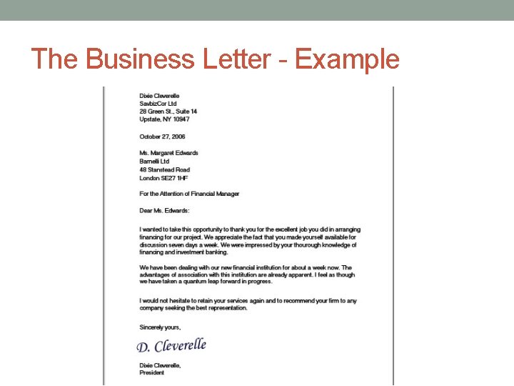 The Business Letter - Example 