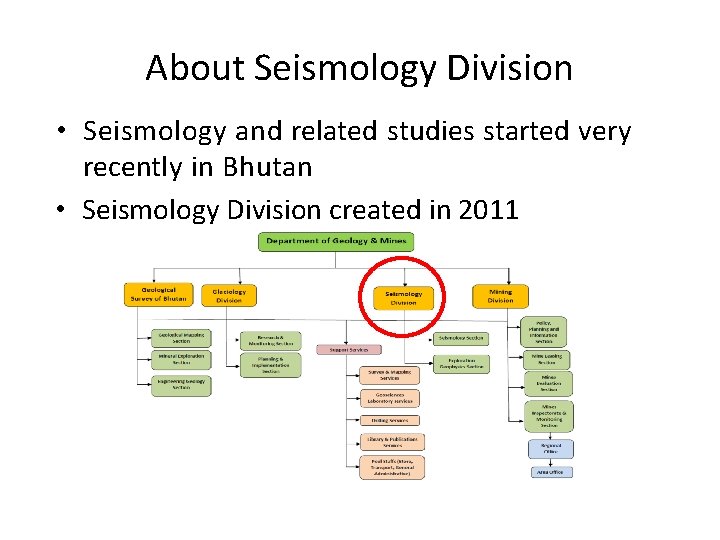 About Seismology Division • Seismology and related studies started very recently in Bhutan •