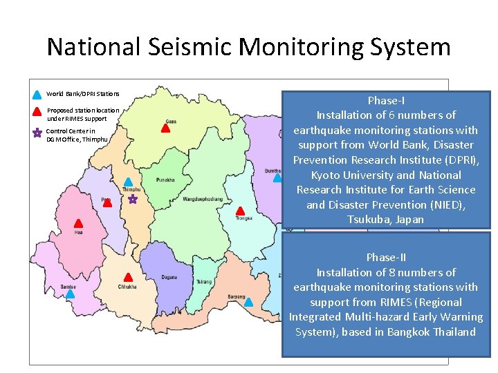 National Seismic Monitoring System World Bank/DPRI Stations Proposed station location under RIMES support Control