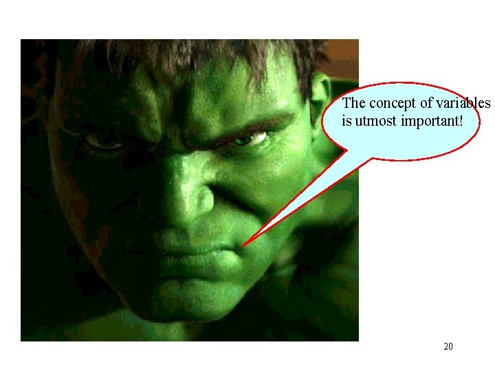 The concept of variables is utmost important! 20 The concept of variables is utmost important! 20