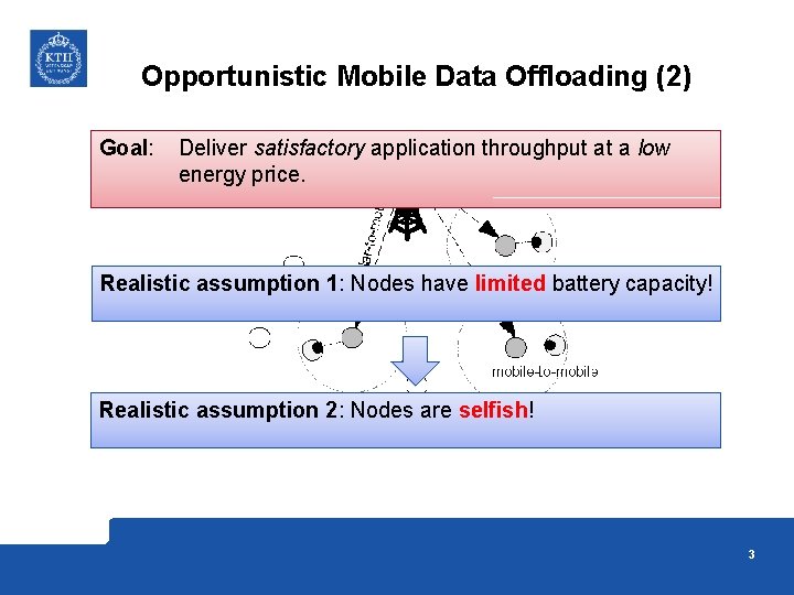 Opportunistic Mobile Data Offloading (2) Goal: Deliver satisfactory application throughput at a low energy