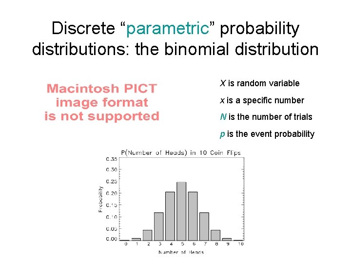 Discrete “parametric” probability distributions: the binomial distribution X is random variable x is a Discrete “parametric” probability distributions: the binomial distribution X is random variable x is a