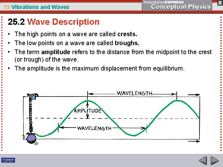 25 Vibrations and Waves 25. 2 Wave Description • The high points on a