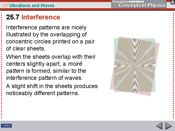 25 Vibrations and Waves 25. 7 Interference patterns are nicely illustrated by the overlapping