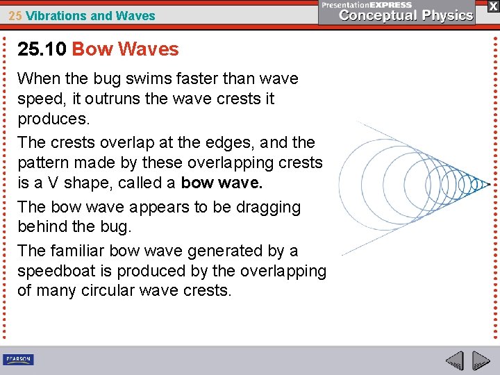 25 Vibrations and Waves 25. 10 Bow Waves When the bug swims faster than