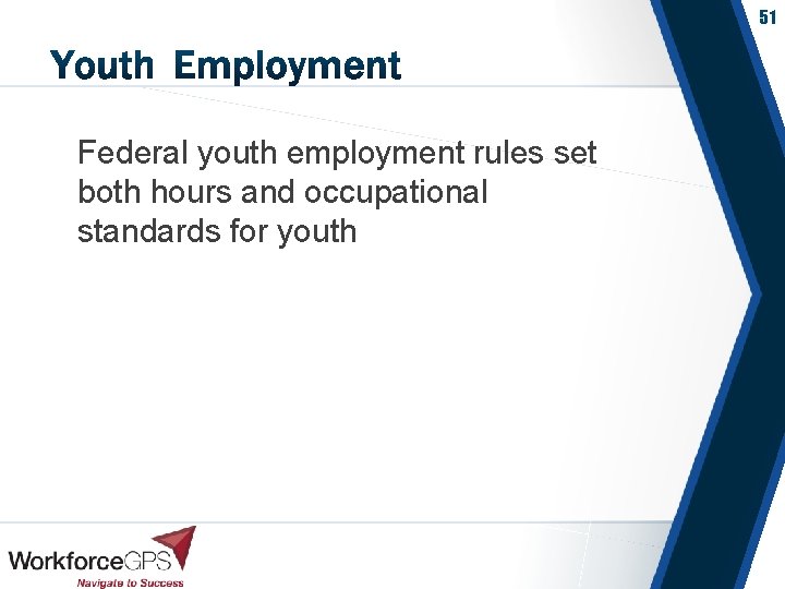 51 Federal youth employment rules set both hours and occupational standards for youth 