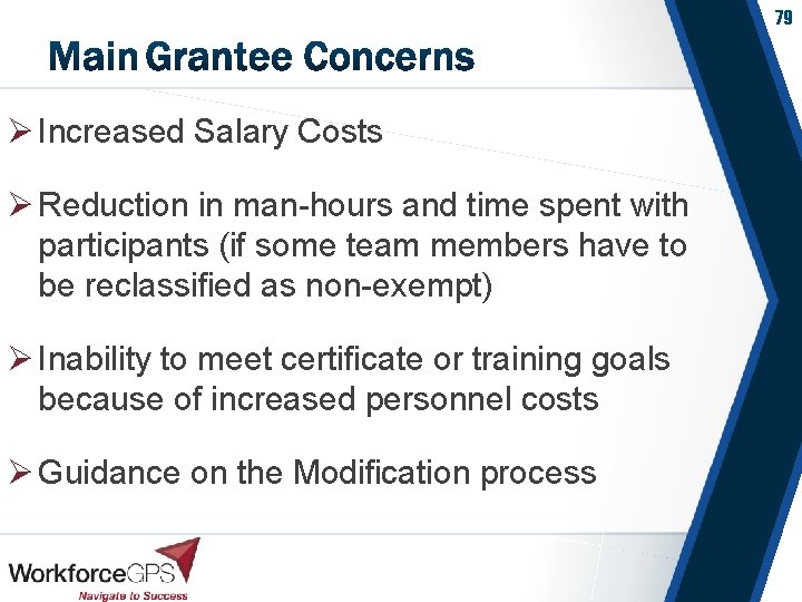79 Ø Increased Salary Costs Ø Reduction in man-hours and time spent with participants