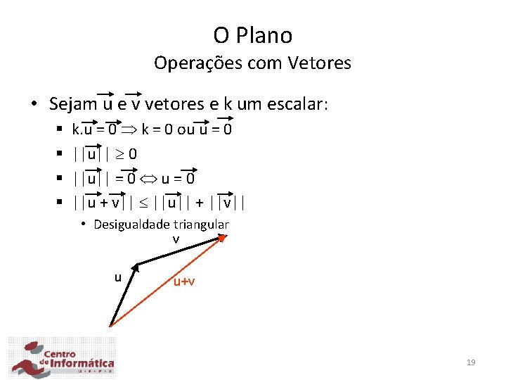 O Plano Operações com Vetores • Sejam u e v vetores e k um