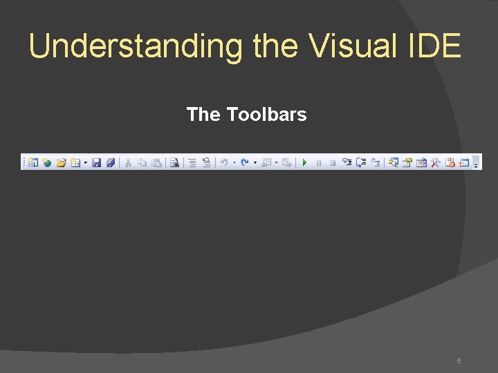Understanding the Visual IDE The Toolbars 5 