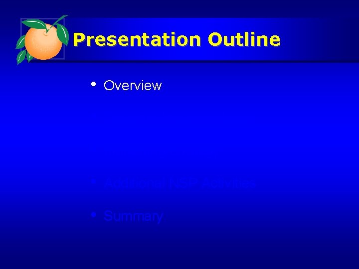 Presentation Outline • Overview • Program Implementation • Marketing Strategy • Additional NSP Activities