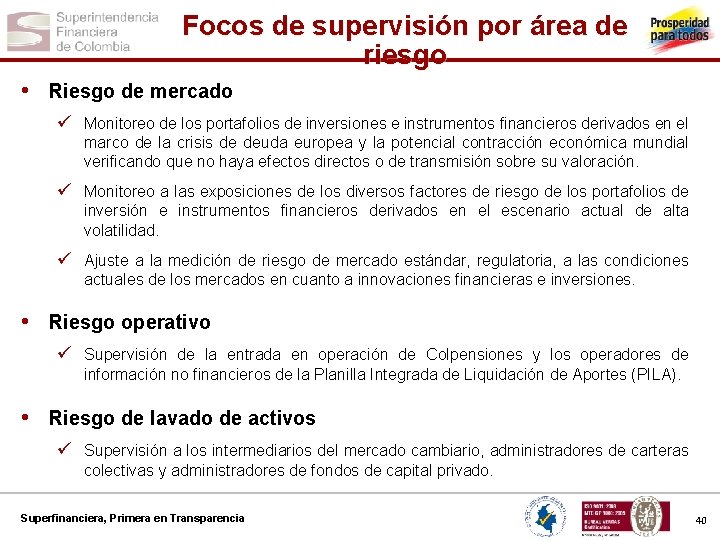 Focos de supervisión por área de riesgo • Riesgo de mercado ü Monitoreo de