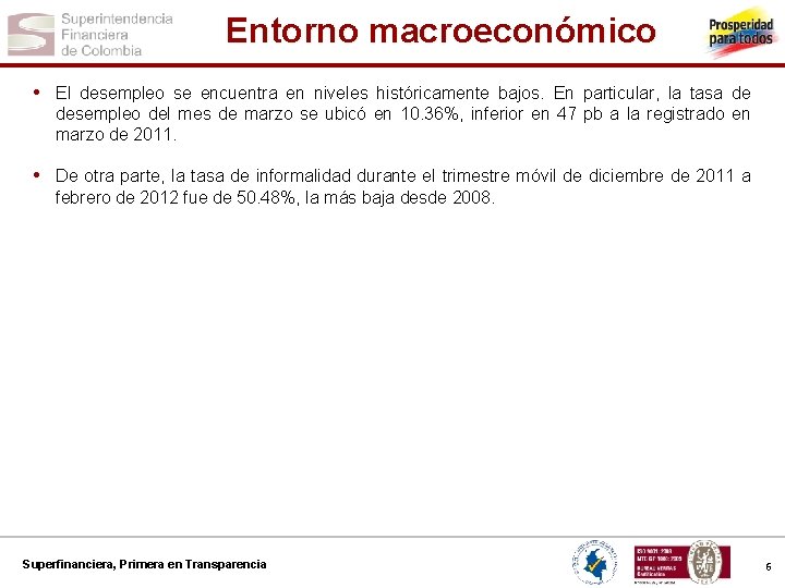 Entorno macroeconómico • El desempleo se encuentra en niveles históricamente bajos. En particular, la