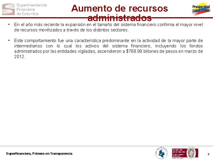  • Aumento de recursos administrados En el año más reciente la expansión en