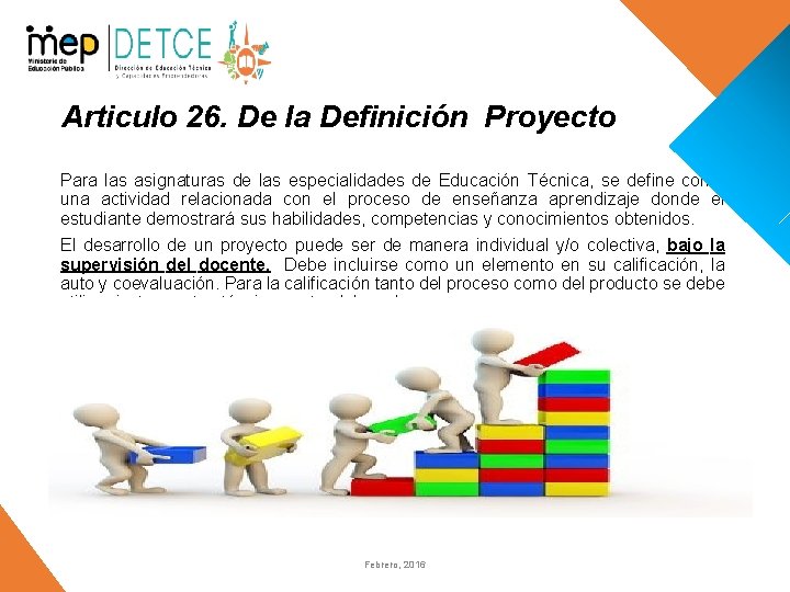 Articulo 26. De la Definición Proyecto Para las asignaturas de las especialidades de Educación
