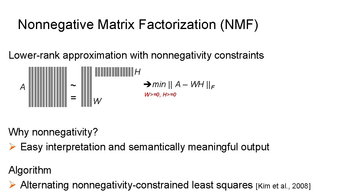 Nonnegative Matrix Factorization (NMF) Lower-rank approximation with nonnegativity constraints H A ~ = èmin