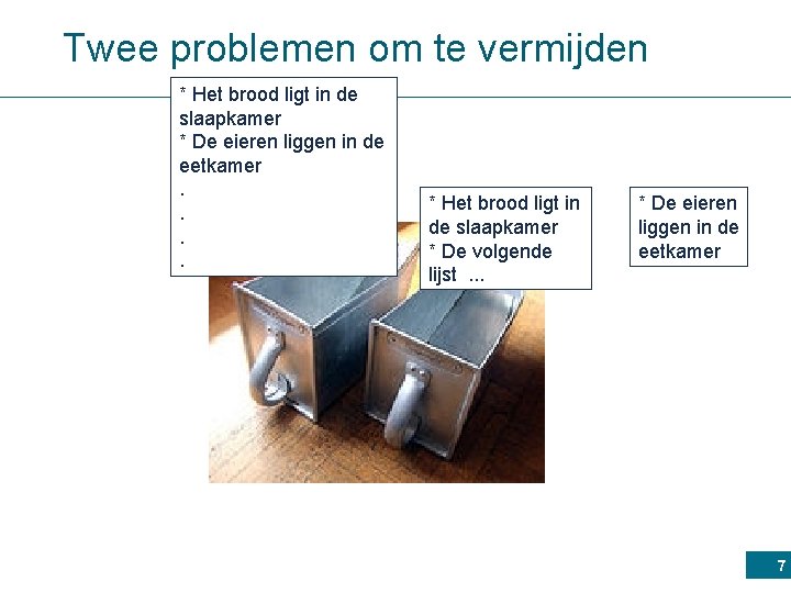 Twee problemen om te vermijden * Het brood ligt in de slaapkamer * De
