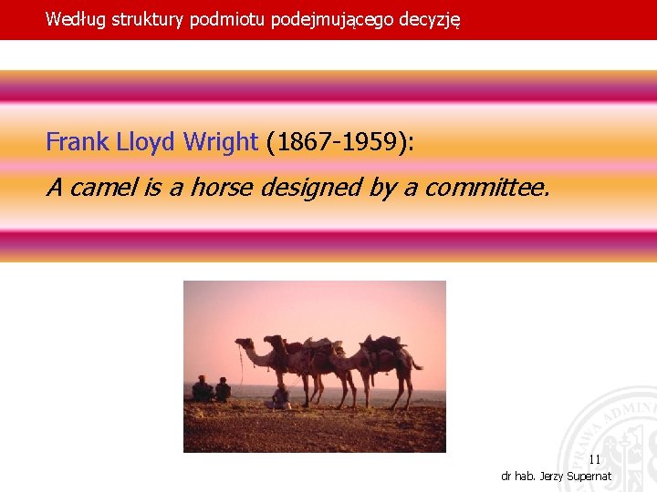 Według struktury podmiotu podejmującego decyzję Frank Lloyd Wright (1867 -1959): A camel is a