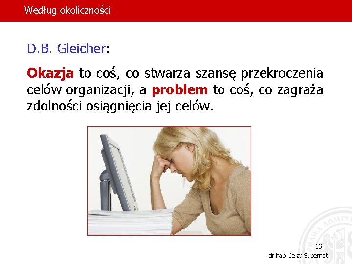 Według okoliczności D. B. Gleicher: Okazja to coś, co stwarza szansę przekroczenia celów organizacji,