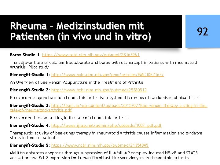 Rheuma – Medizinstudien mit Patienten (in vivo und in vitro) 92 Borax-Studie 1: https: