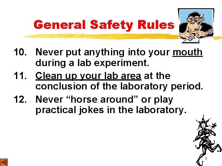General Safety Rules 10. Never put anything into your mouth during a lab experiment.