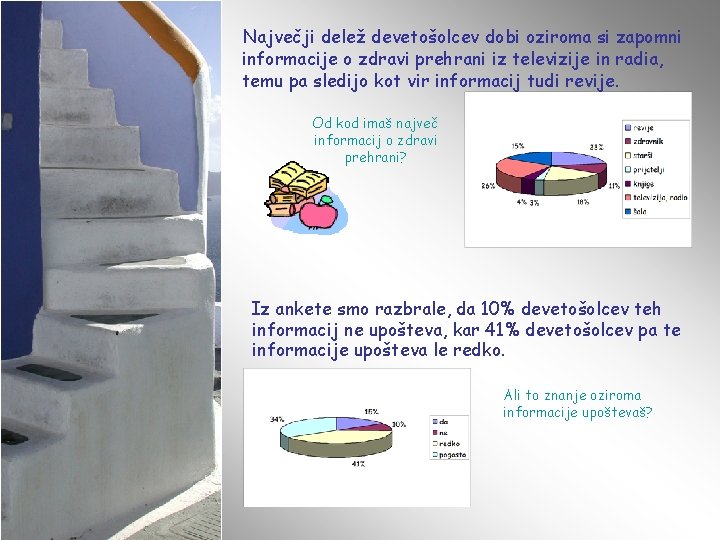 Največji delež devetošolcev dobi oziroma si zapomni informacije o zdravi prehrani iz televizije in