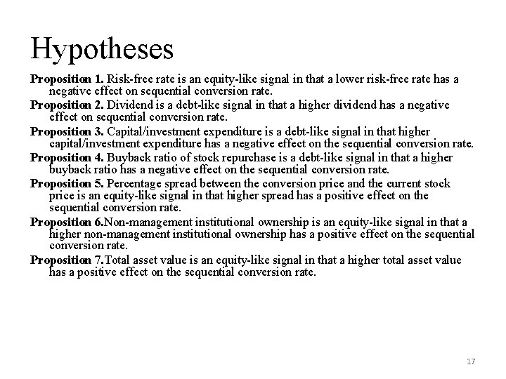 Hypotheses Proposition 1. Risk-free rate is an equity-like signal in that a lower risk-free