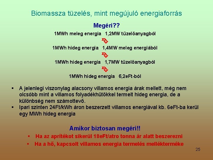 Biomassza tüzelés, mint megújuló energiaforrás Megéri? ? 1 MWh meleg energia 1, 2 MW