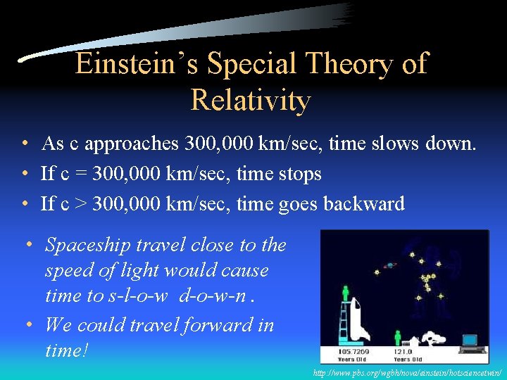 Einstein’s Special Theory of Relativity • As c approaches 300, 000 km/sec, time slows