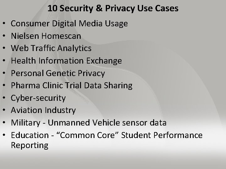 10 Security & Privacy Use Cases • • • Consumer Digital Media Usage Nielsen