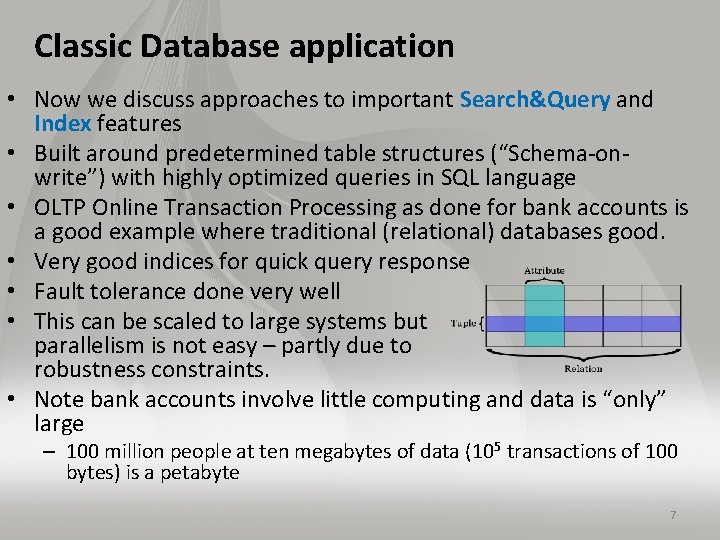 Classic Database application • Now we discuss approaches to important Search&Query and Index features