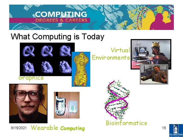 What Computing is Today Virtual Environments Graphics 9/15/2021 Wearable Computing Bioinformatics 15 