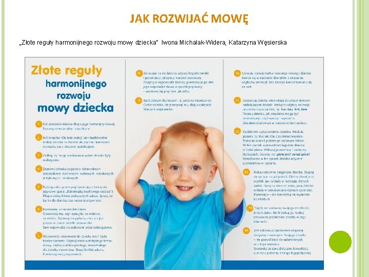 JAK ROZWIJAĆ MOWĘ „Złote reguły harmonijnego rozwoju mowy dziecka” Iwona Michalak-Widera, Katarzyna Węsierska 