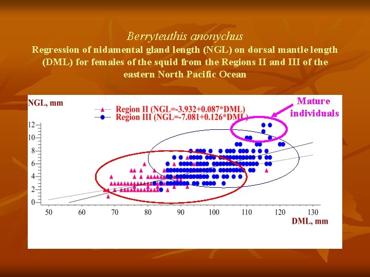 Berryteuthis anonychus Regression of nidamental gland length (NGL) on dorsal mantle length (DML) for