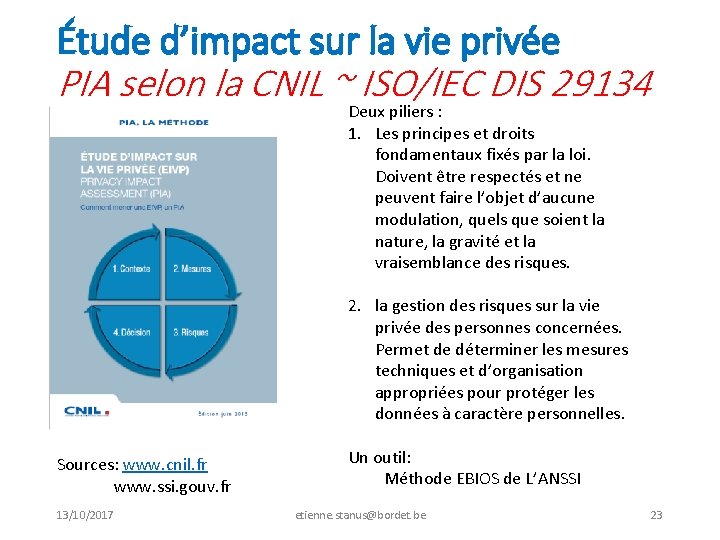 Étude d’impact sur la vie privée PIA selon la CNIL ~Deux ISO/IEC DIS 29134