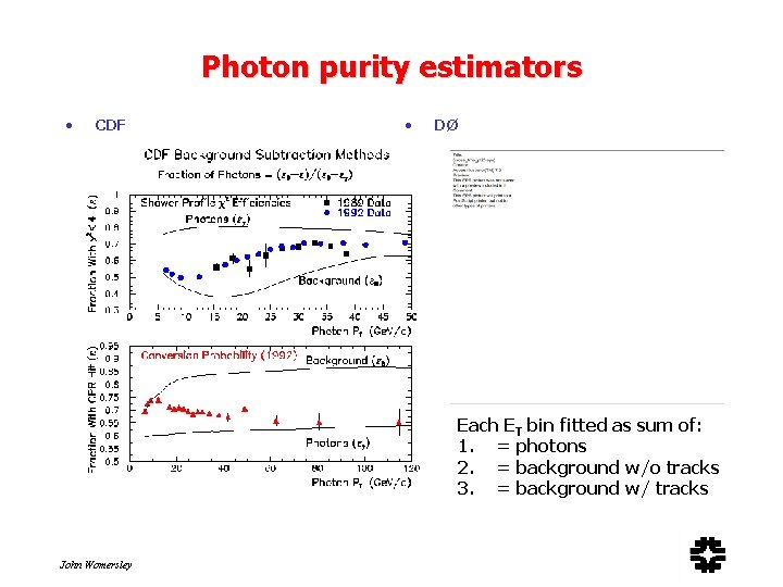 Photon purity estimators • CDF • DØ Each ET bin fitted as sum of: