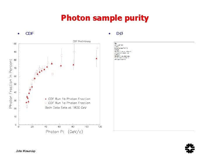 Photon sample purity • CDF John Womersley • DØ 