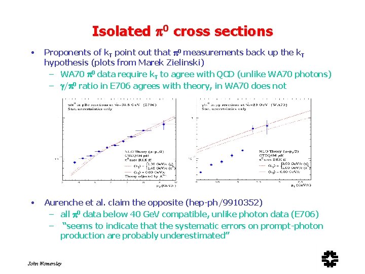 Isolated 0 cross sections • Proponents of k. T point out that 0 measurements