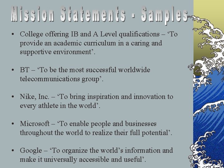  • College offering IB and A Level qualifications – ‘To provide an academic