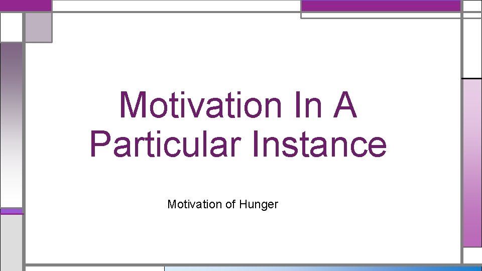 Motivation In A Particular Instance Motivation of Hunger 