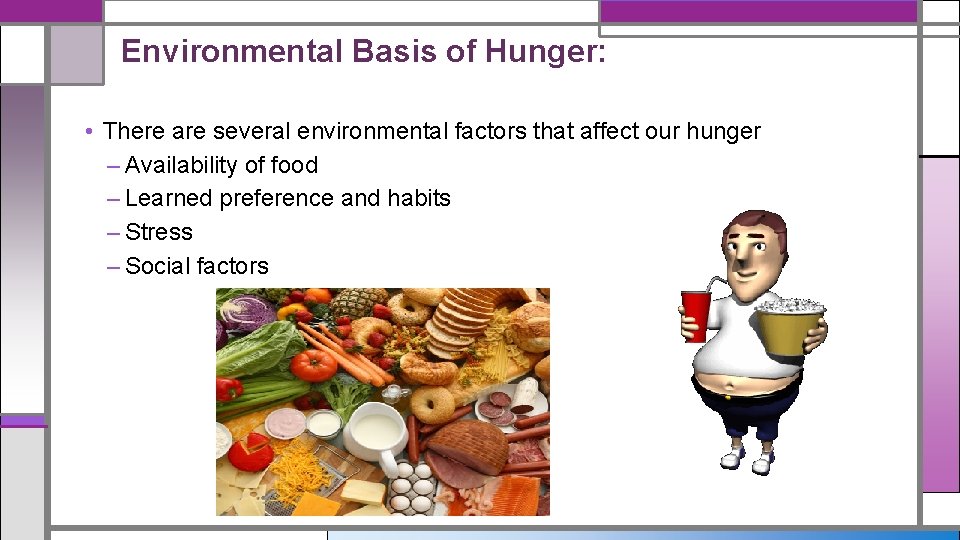 Environmental Basis of Hunger: • There are several environmental factors that affect our hunger