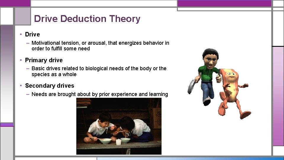 Drive Deduction Theory • Drive – Motivational tension, or arousal, that energizes behavior in