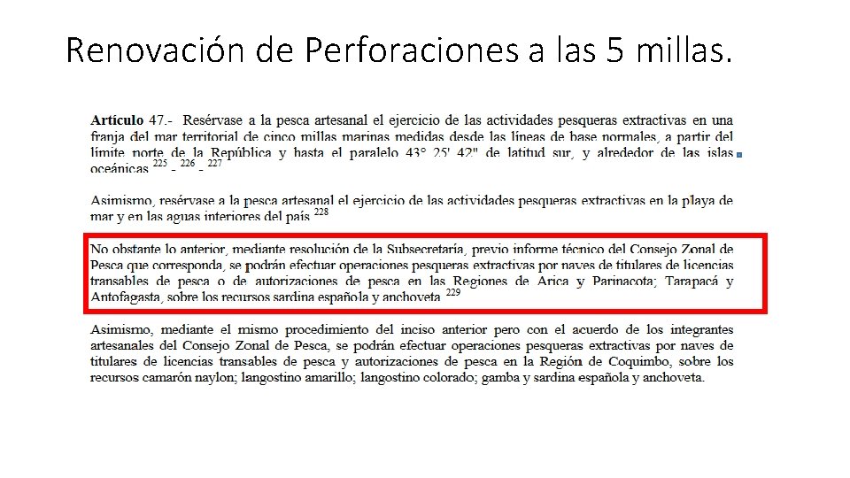 Renovación de Perforaciones a las 5 millas. 