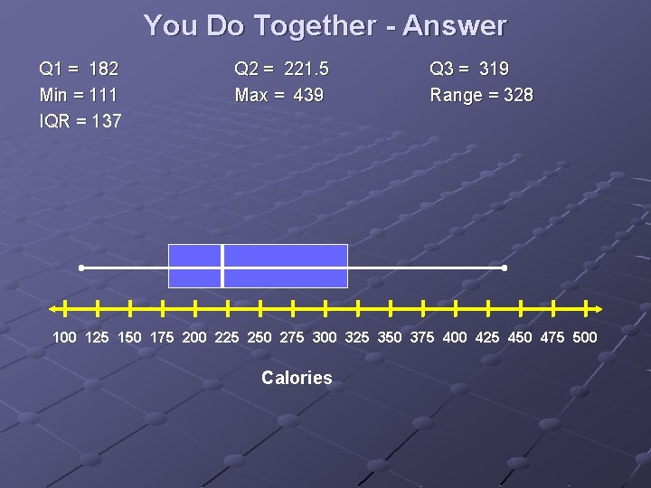 You Do Together - Answer Q 1 = 182 Min = 111 IQR =