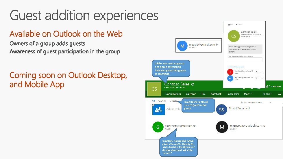 Globe icon next to group and group description indicates group has guests as members.