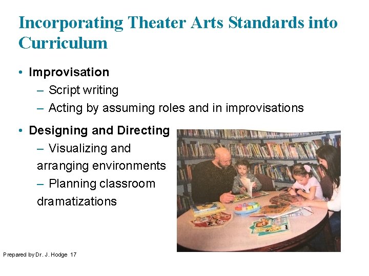 Incorporating Theater Arts Standards into Curriculum • Improvisation – Script writing – Acting by
